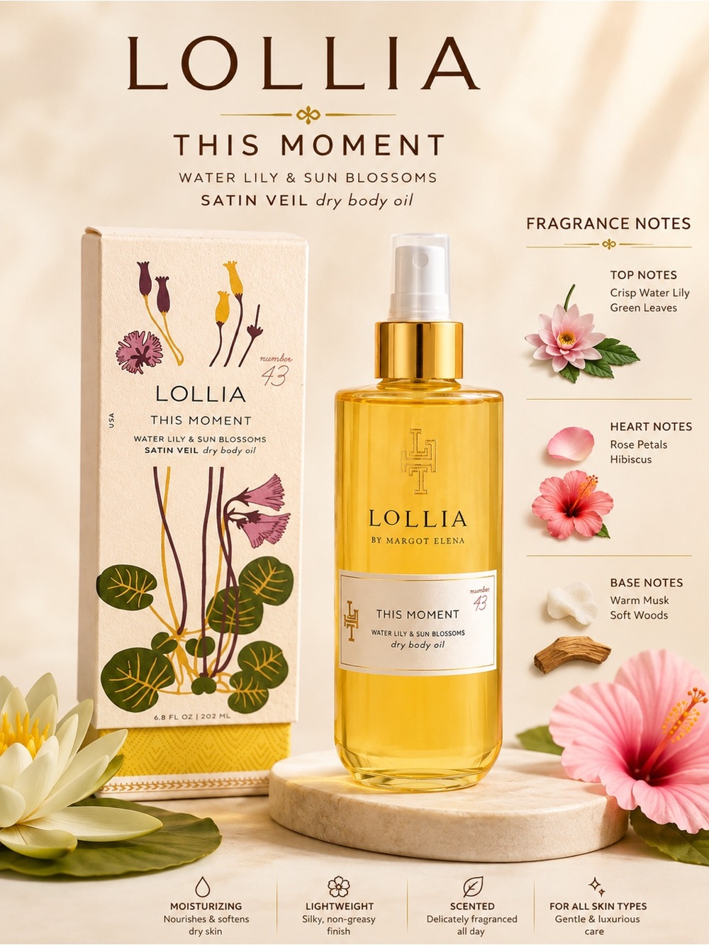 Lollia Always in Rose Dry Body Oil — Yellow Hydrating Body Oil